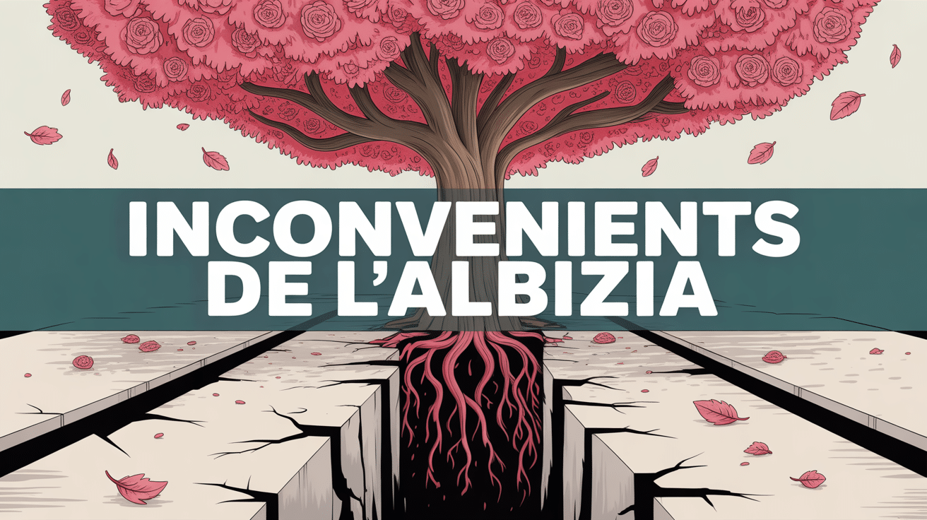 Illustration des inconvénients de l'albizia avec racines et branches