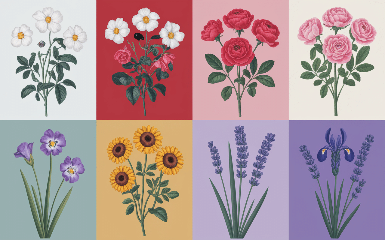 Palette de fleurs classées par couleur