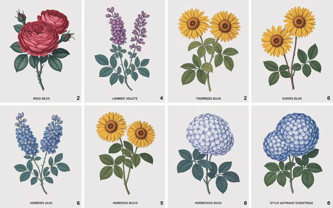 Fiches botaniques de fleurs détaillées