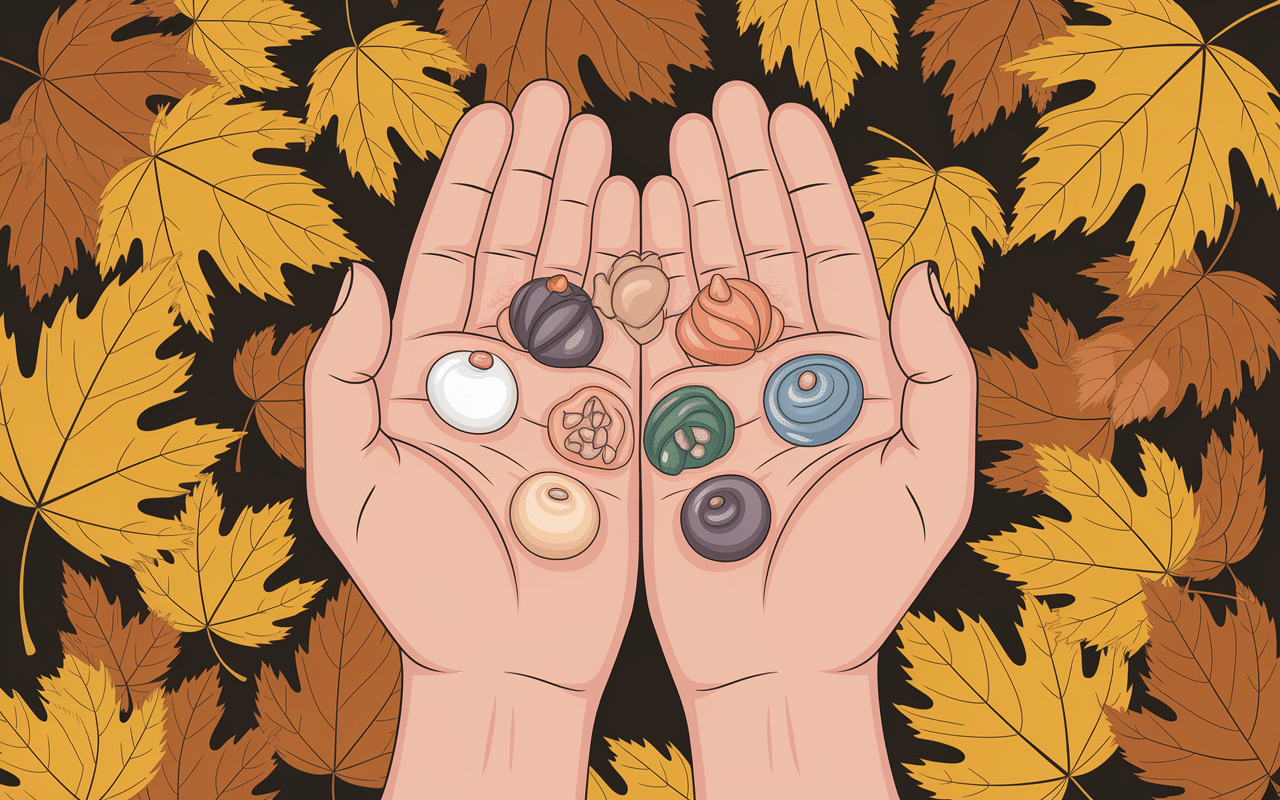 Mains tenant glands de chêne avec cupules