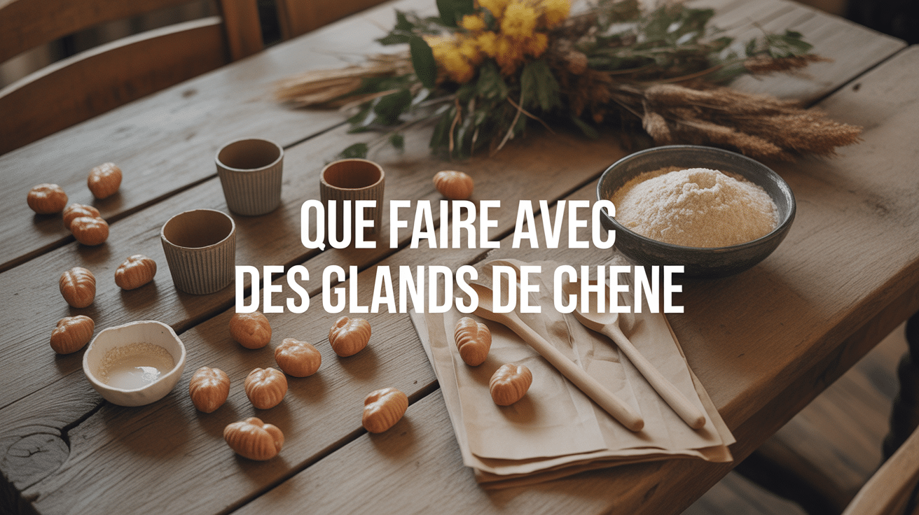 Table rustique avec glands de chêne et décorations