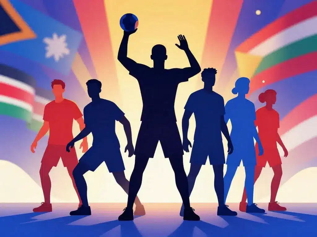 joueurs de handball connus internationaux en scène dynamique
