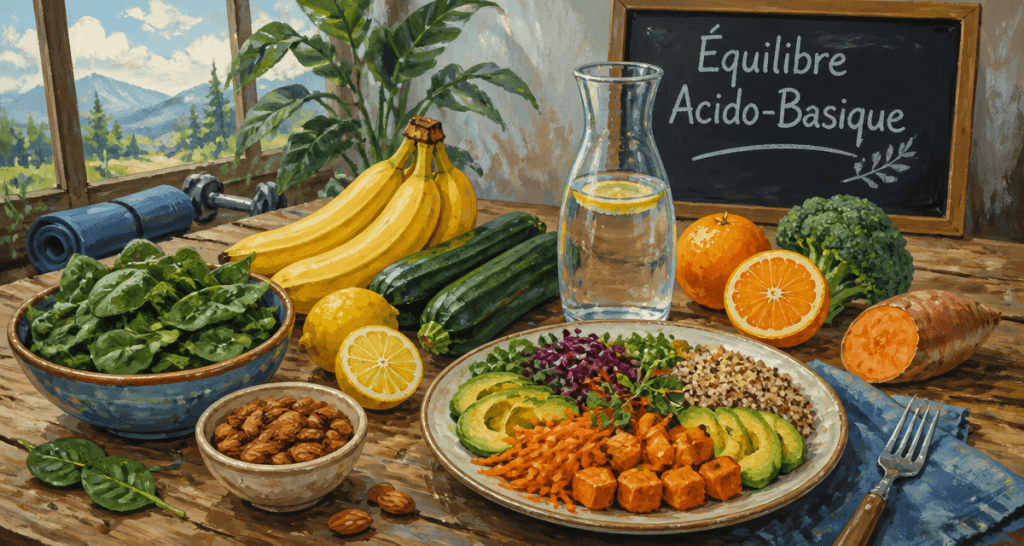 assiette avec aliment acide ou basique et légumes