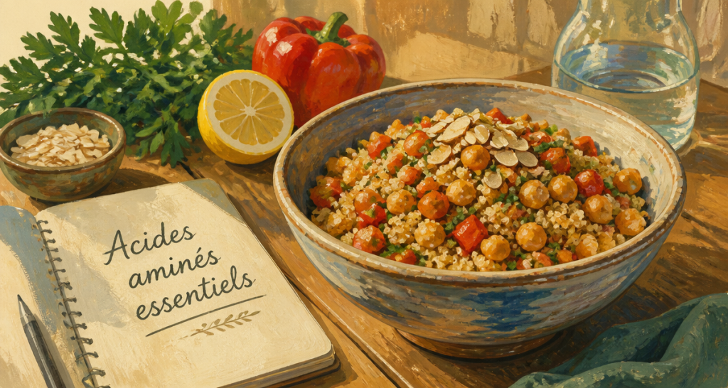 aliments et acides amines bol quinoa pois chiches