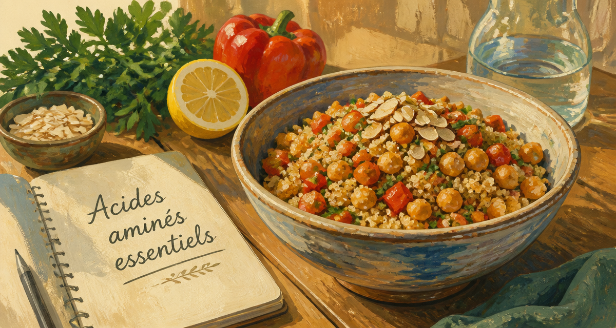 aliments et acides amines bol quinoa pois chiches