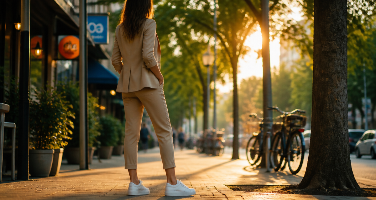basket blanche femme tendance 2025 trottoir urbain