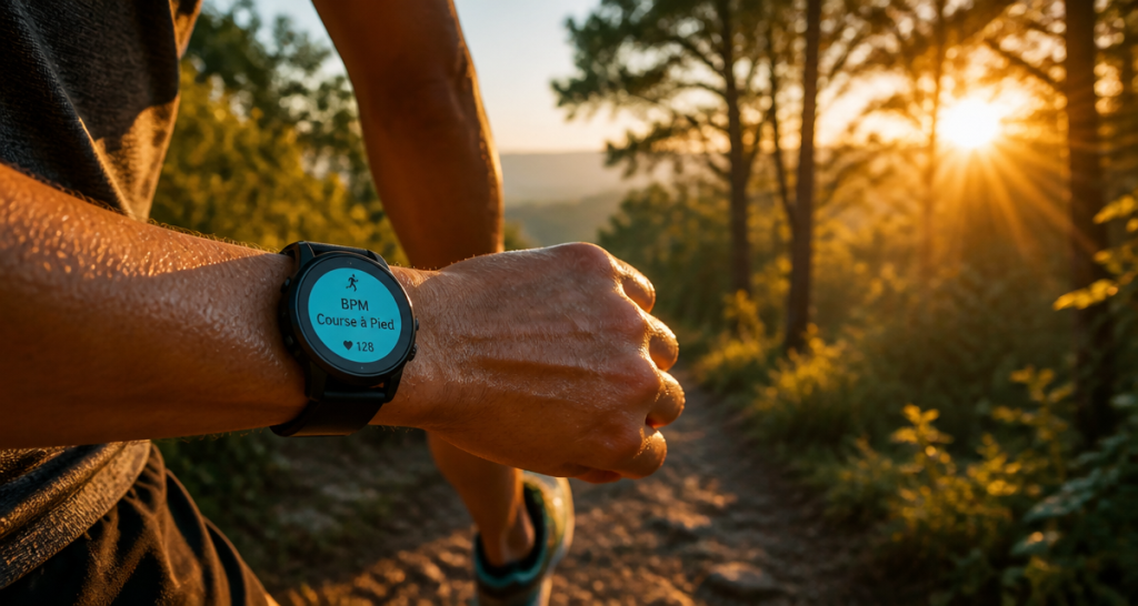 bpm course à pied montre cardio en forêt