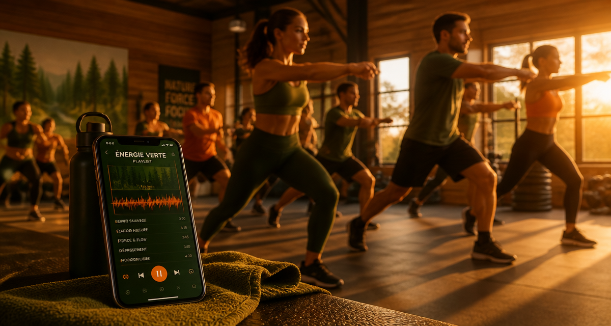 Fitness en musique, sportifs synchronisés en salle