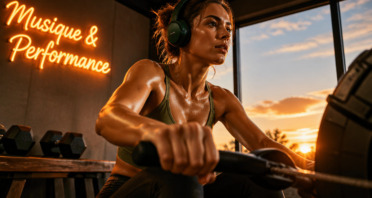 musique de salle de sport femme rameur casque