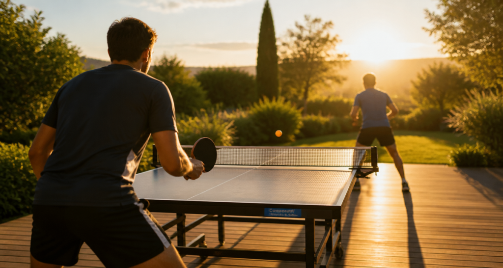 table tennis de table extérieure joueurs lumière dorée