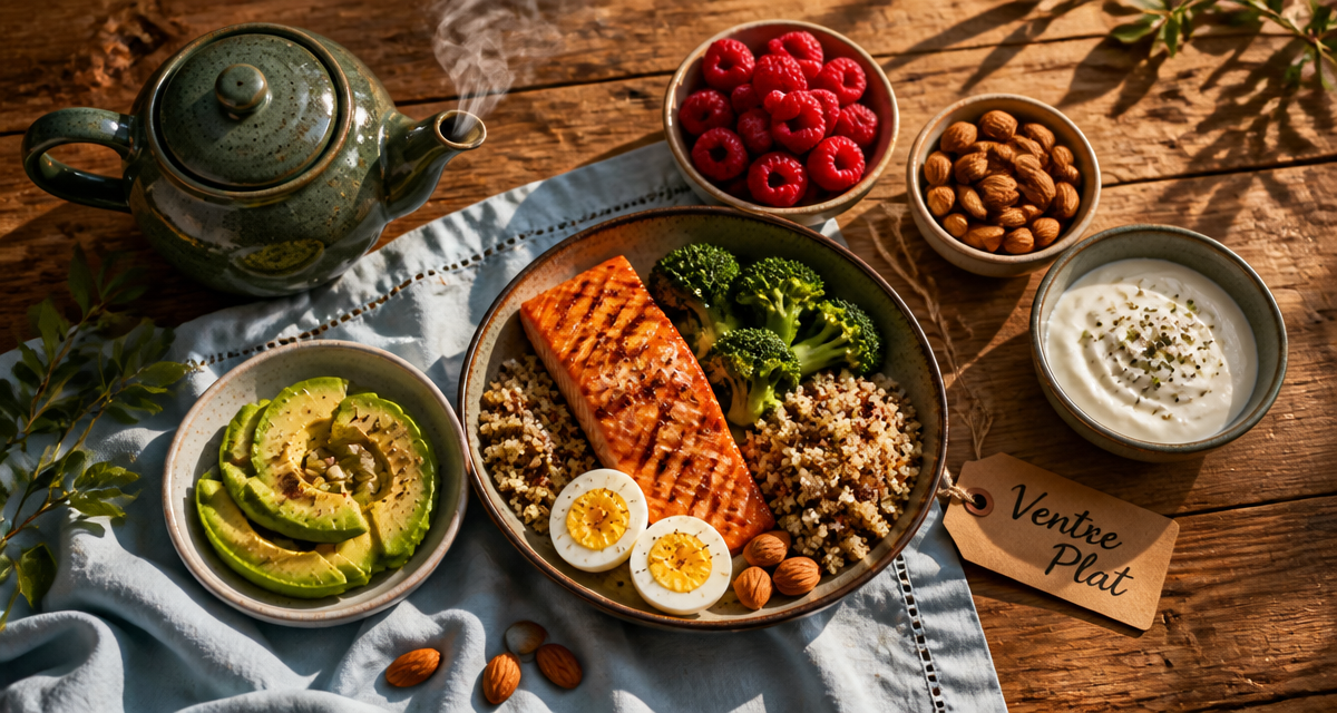 aliment pour perdre le ventre sur table en bois