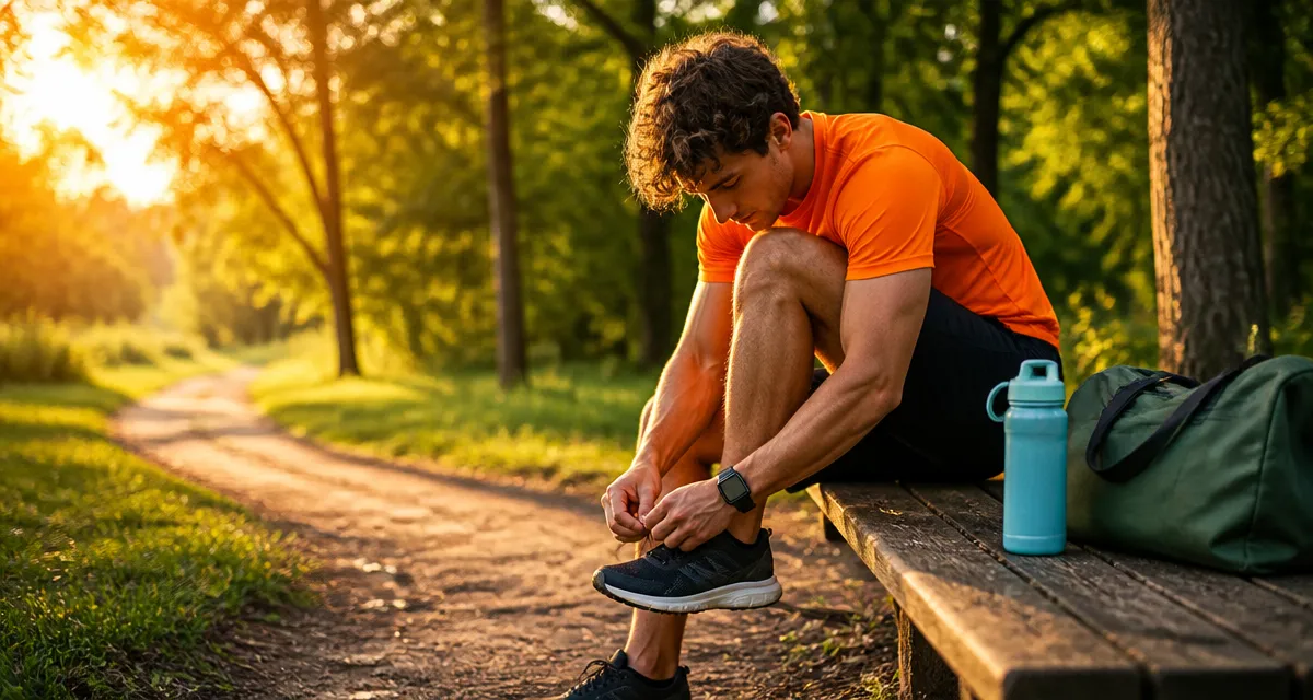 comment se motiver à faire du sport jeune adulte lace ses baskets au parc