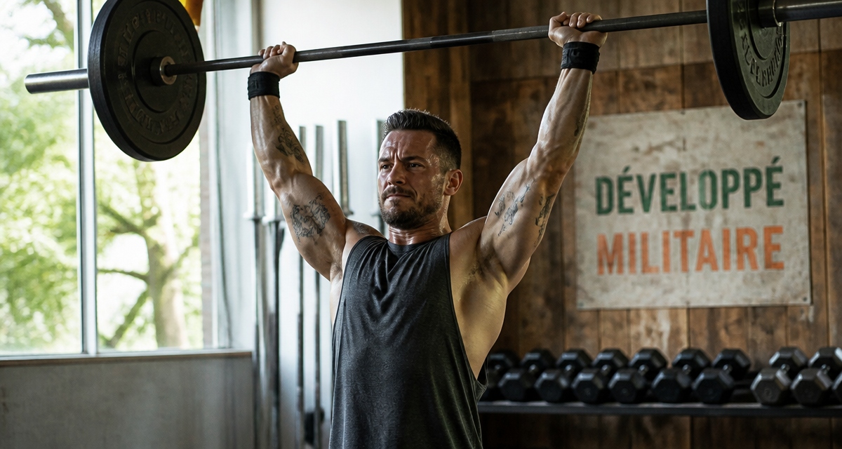developpe militaire muscles sollicites athlète debout