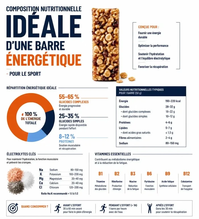 Infographie sur la composition nutritionnelle des barres énergétiques pour sportifs
