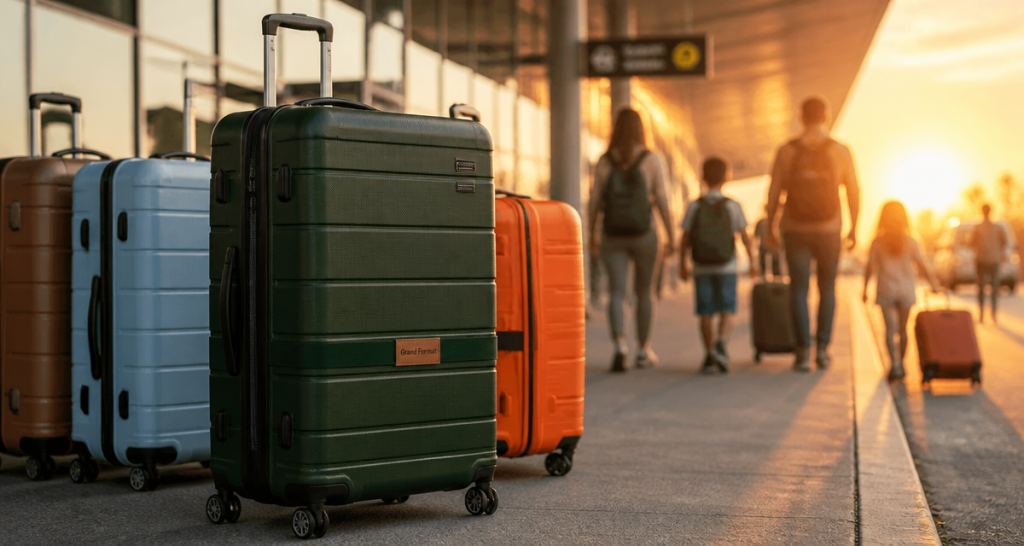 valise grand format sur trottoir aéroport