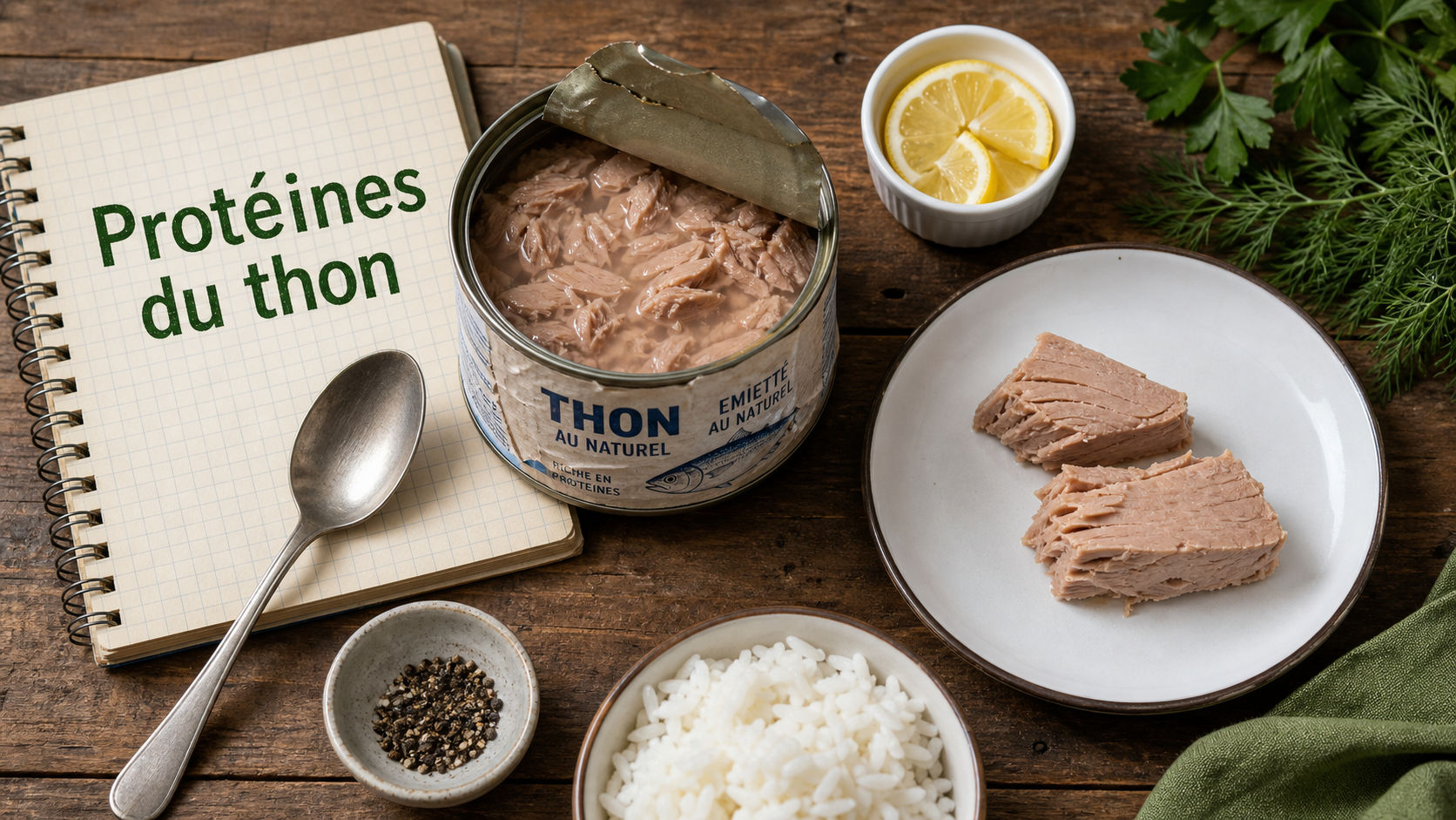 Protéine thon : 25-30 g de proteine thon pour 100 g, peu de lipides, satiété durable