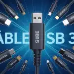 Câble USB 3 0 stylisé avec symboles de transfert rapide et connecteurs