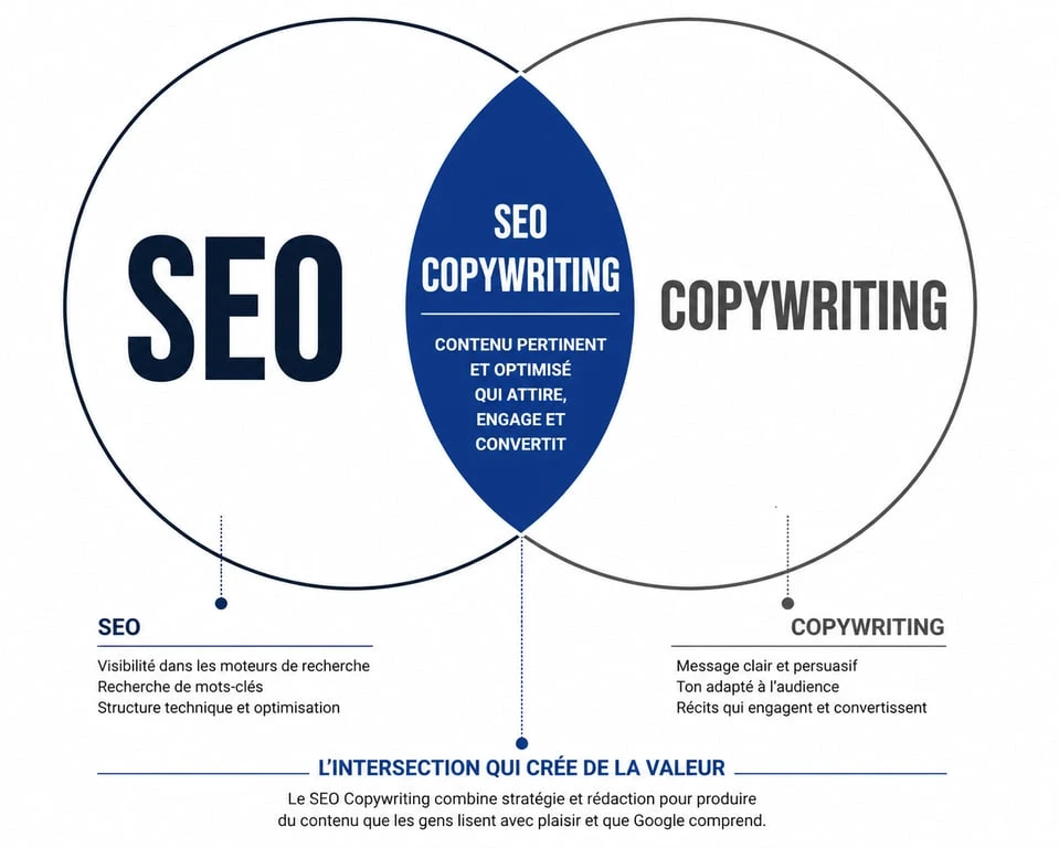 Schéma illustrant l'intersection entre le SEO et le copywriting pour définir le SEO copywriting
