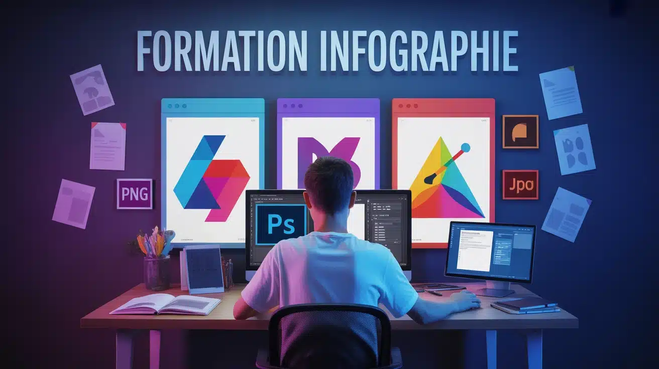 formation infographie étudiant devant écran
