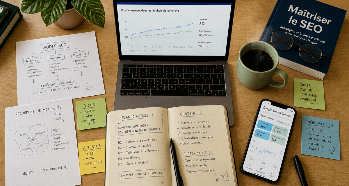 apprendre seo bureau schémas ordinateur