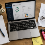 Comment faire un audit SEO, bureau consultant, checklist et ordinateur