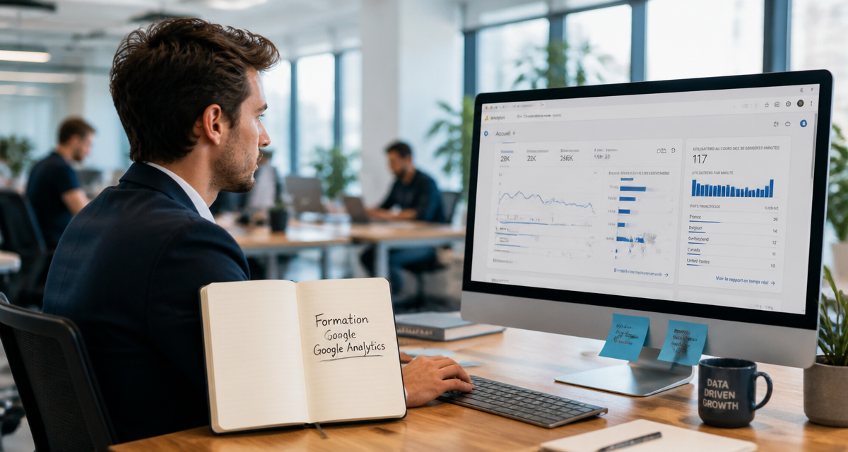 formation à google analytics sur écran avec graphiques