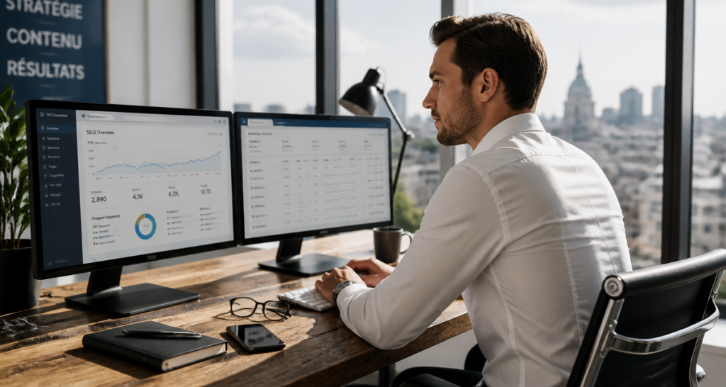 meilleur consultant seo travaillant devant écrans