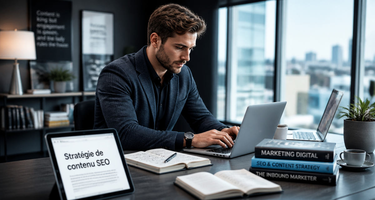 rédacteur web seo freelance concentré ordinateur