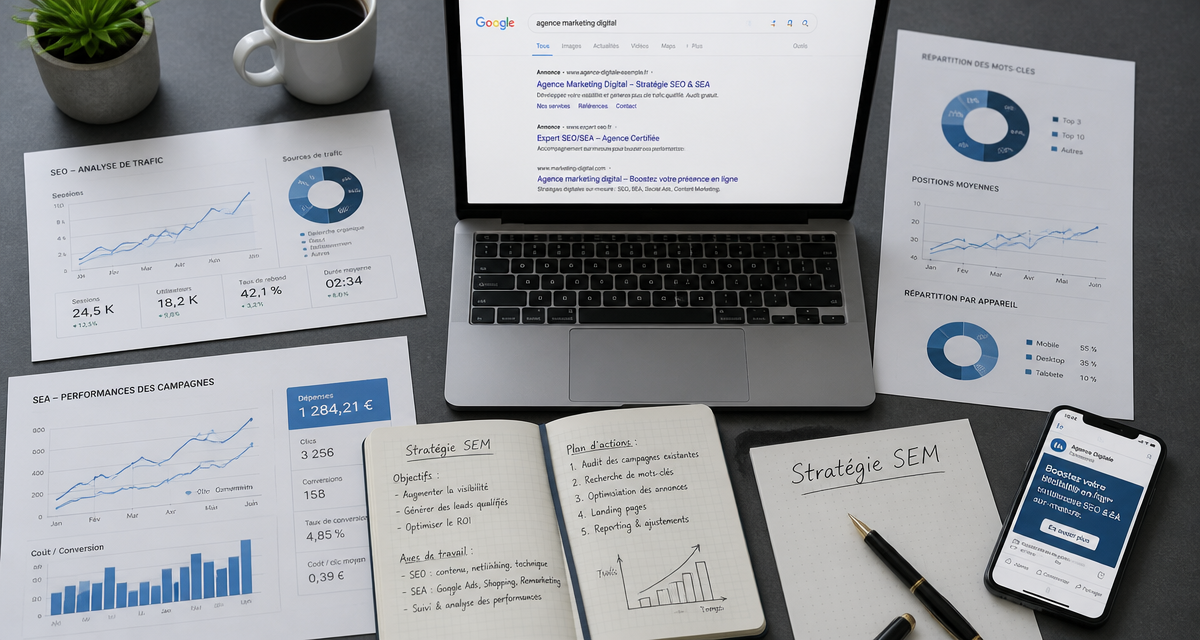 Search engine marketing documents et stratégie sur bureau