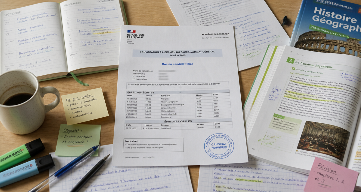 comment passer son bac en candidat libre, bureau avec documents et convocation
