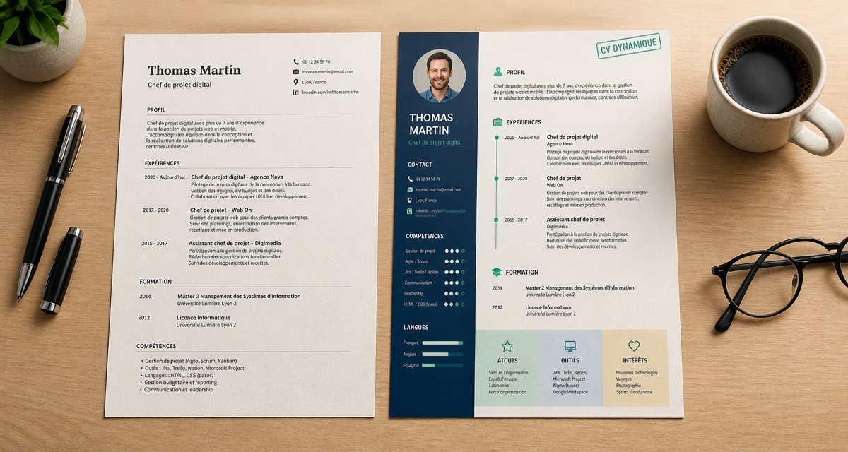 cv dynamique et classique sur bureau moderne