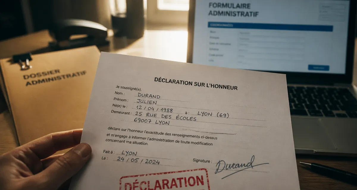 Déclaration sur l honneur de non condamnation, formulaire et signature manuscrite
