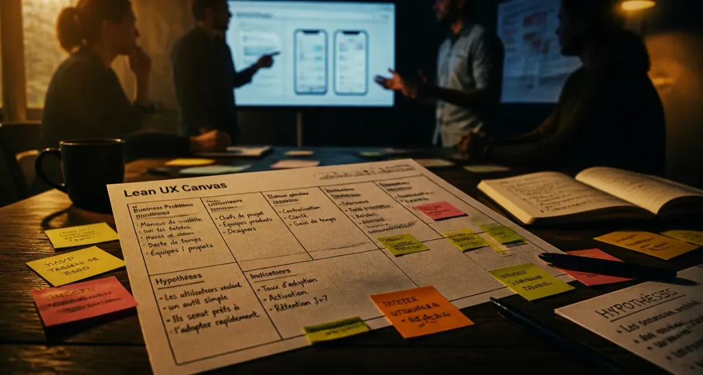 Lean UX canvas et post-it pour concevoir des produits agiles