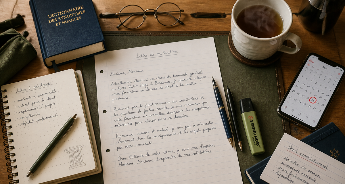 Lettre de motivation pour lyceen manuscrite sur bureau