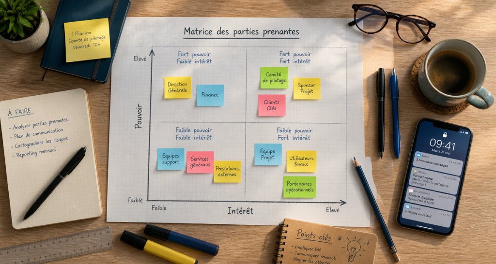 matrice des parties prenantes dessinée sur bureau