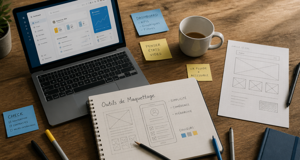 outil maquettage sur bureau designer avec croquis et ordinateur