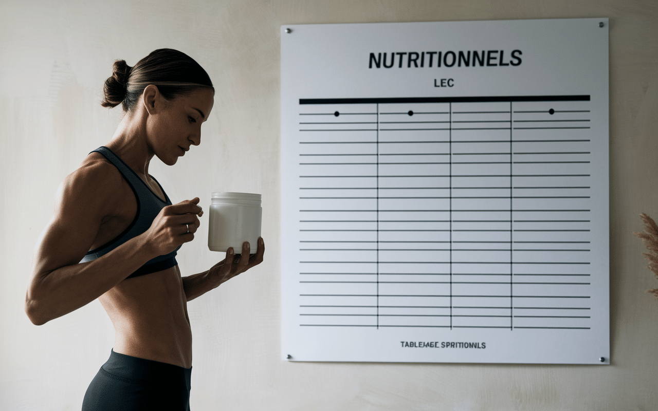 Athlète vérifiant compléments nutritionnels musculation