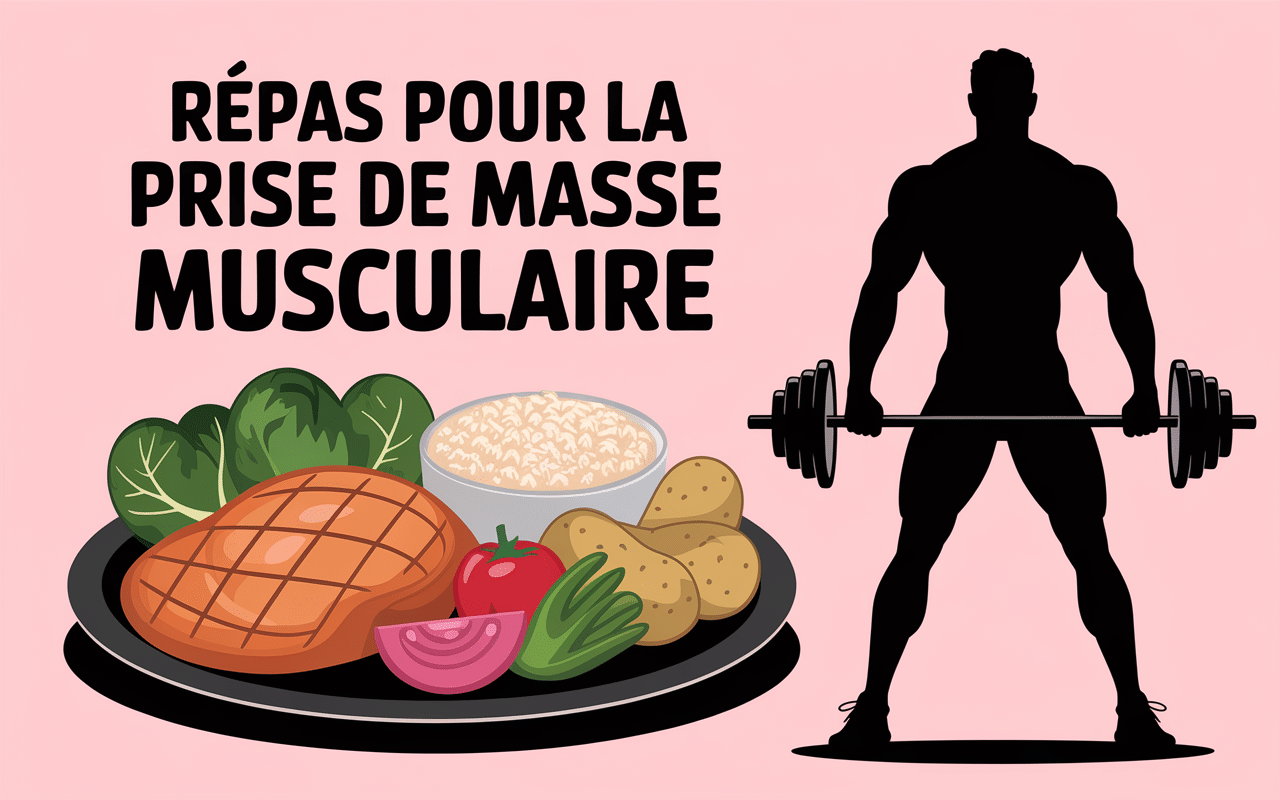 Plateau repas équilibré avec protéines, glucides et légumes pour musculation
