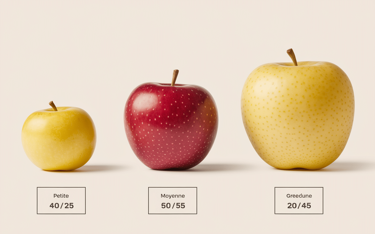 Pommes différentes tailles avec calories