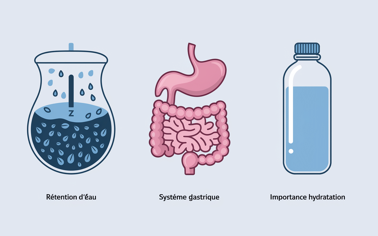 Infographie effets hydratation et digestion de la créatine