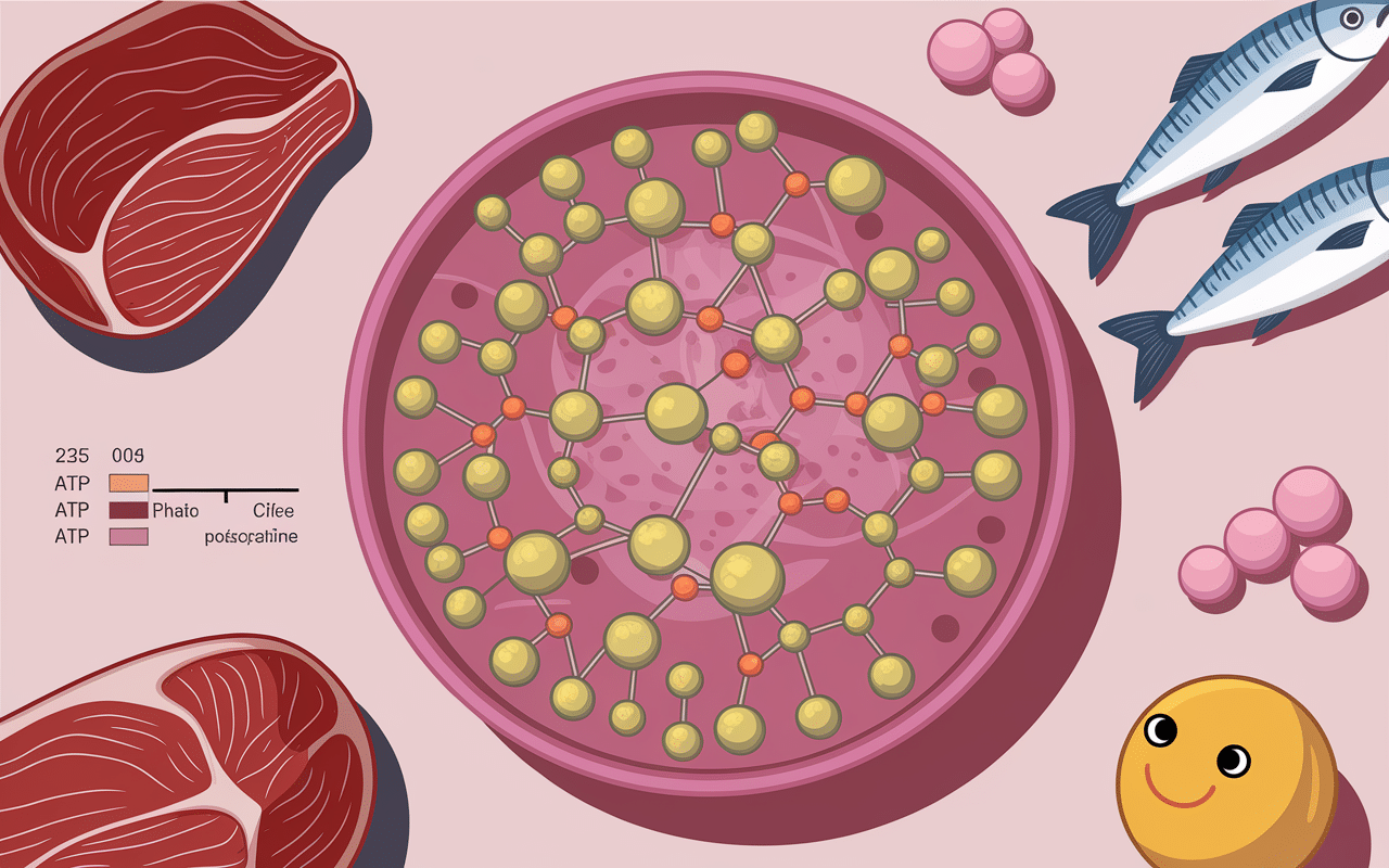 Molécules créatine dans cellule musculaire, sources nutritionnelles