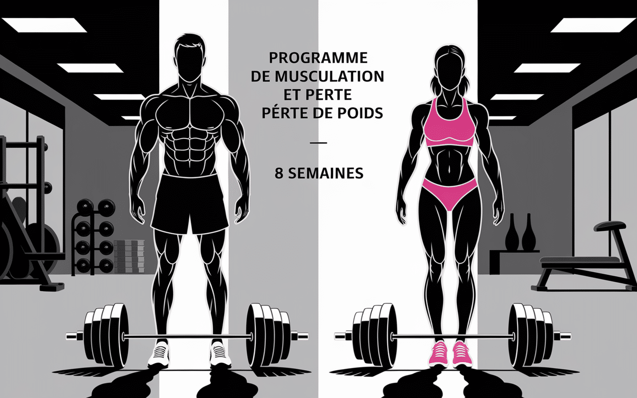 Silhouettes homme et femme montrant transformation fitness avant-après