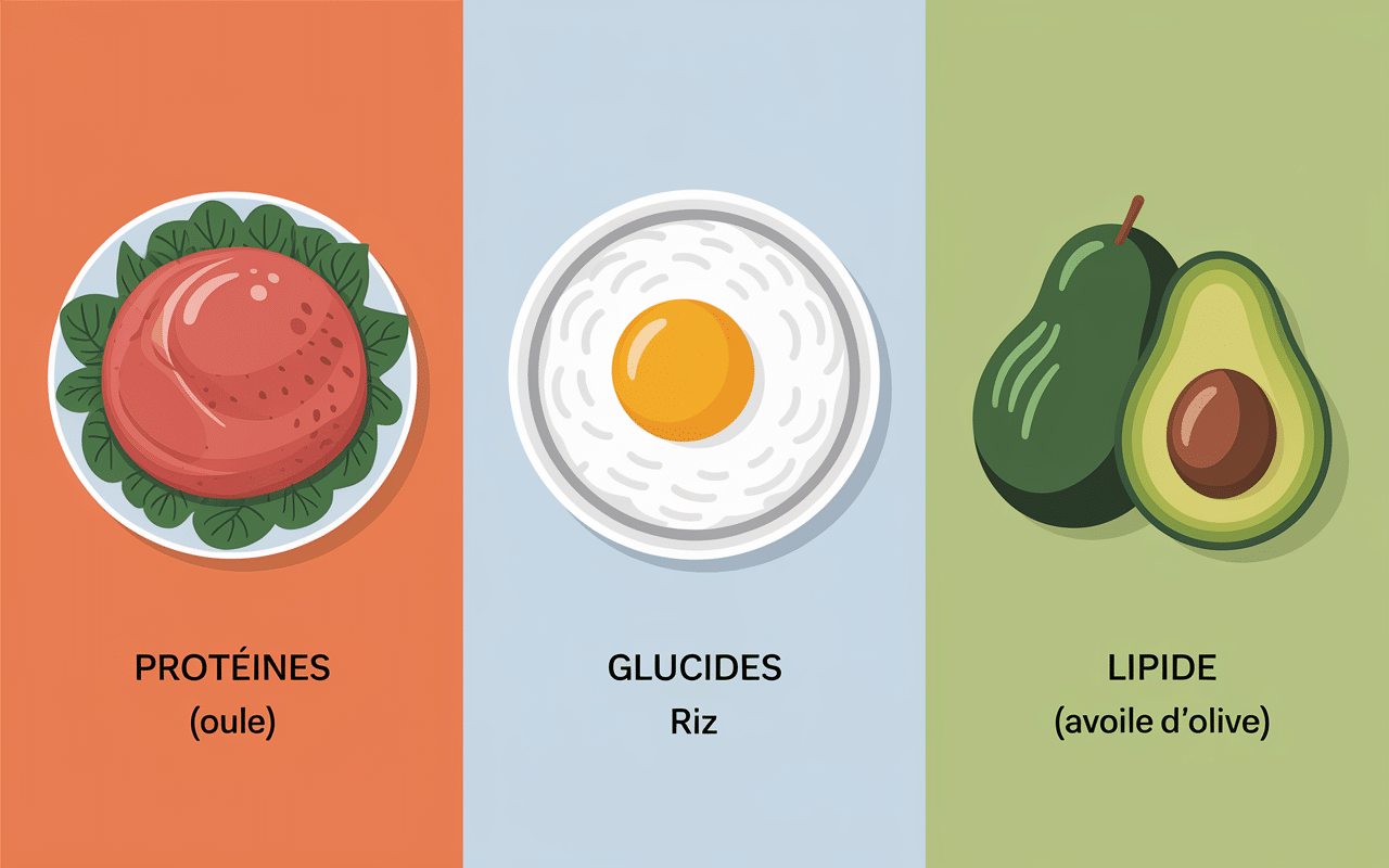 Illustration protéines, glucides, lipides pour musculation
