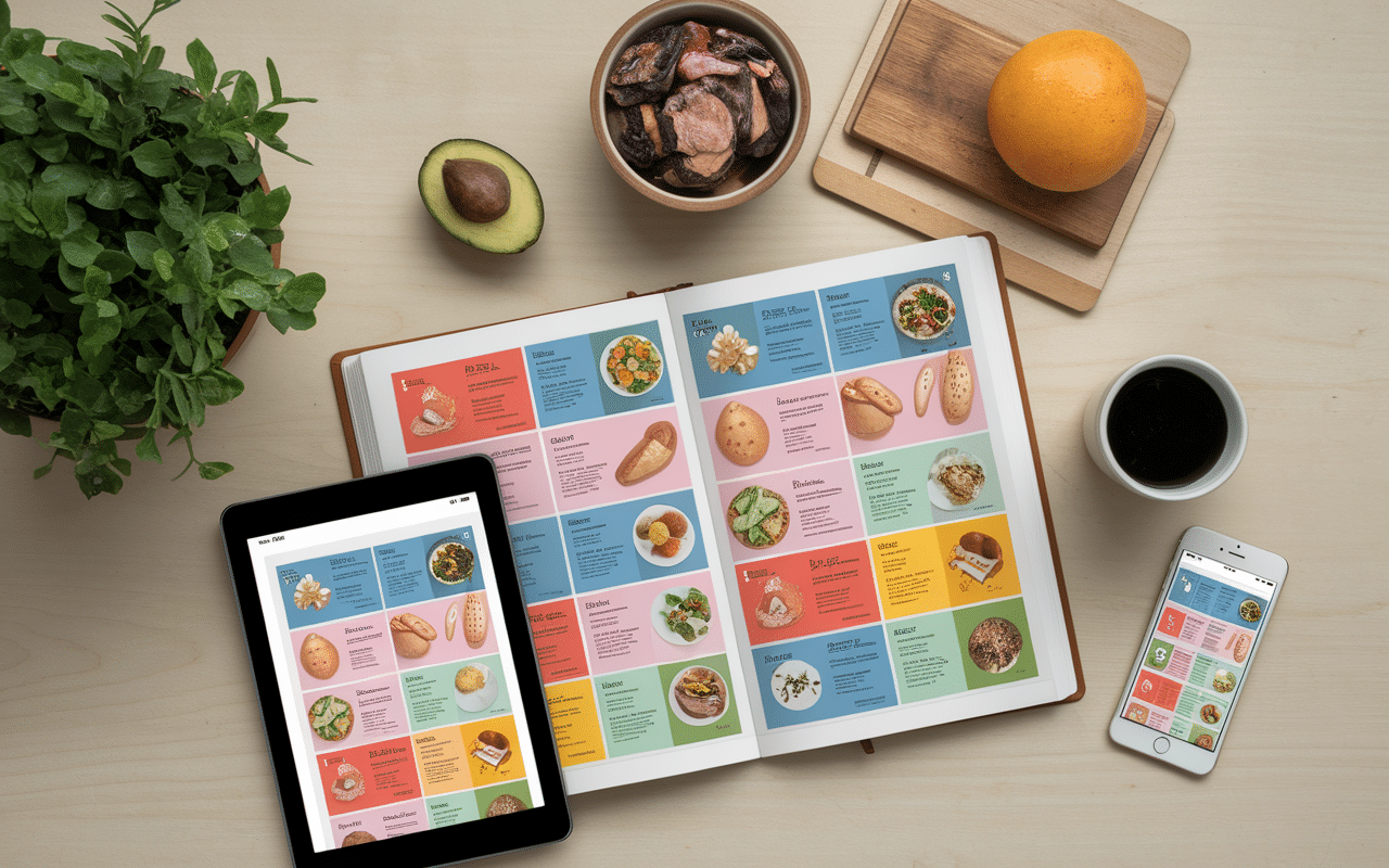 Document PDF avec plans nutritionnels sur tablette