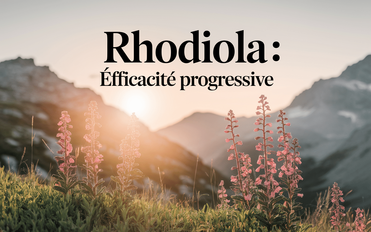 Plante rhodiola rosea avec racines et lumière symbolisant action adaptogène