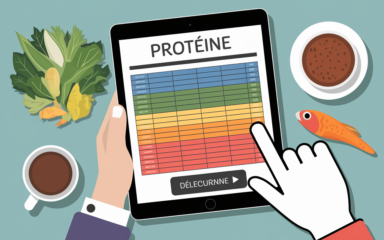 Tablette avec tableau nutritionnel des protéines