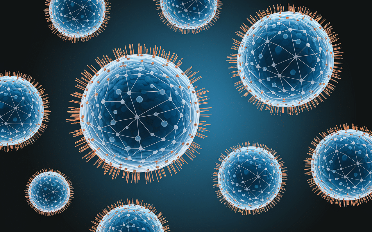Micelles de caséine en vue microscopique 3D