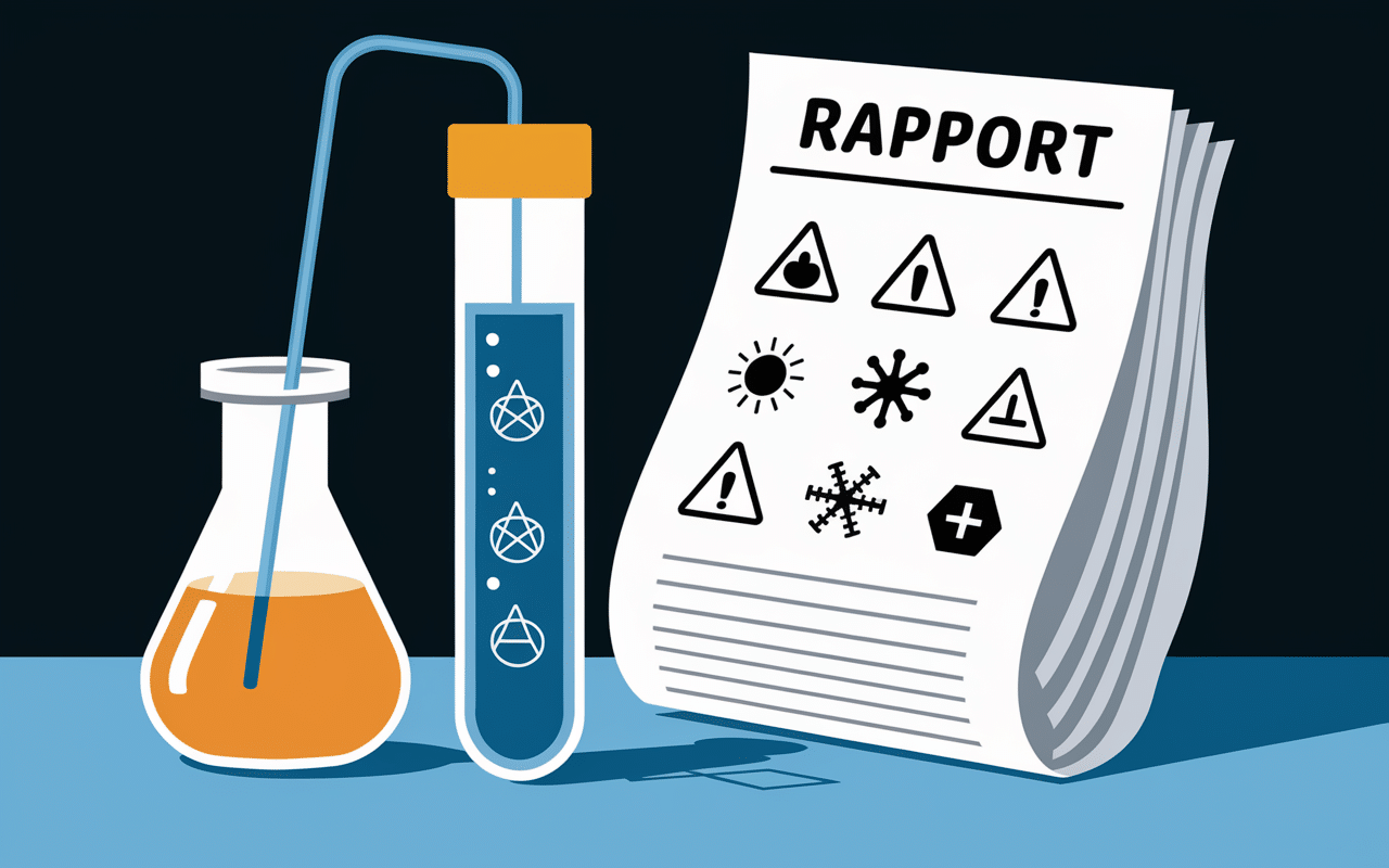 Tube laboratoire collagène avec symboles de contamination