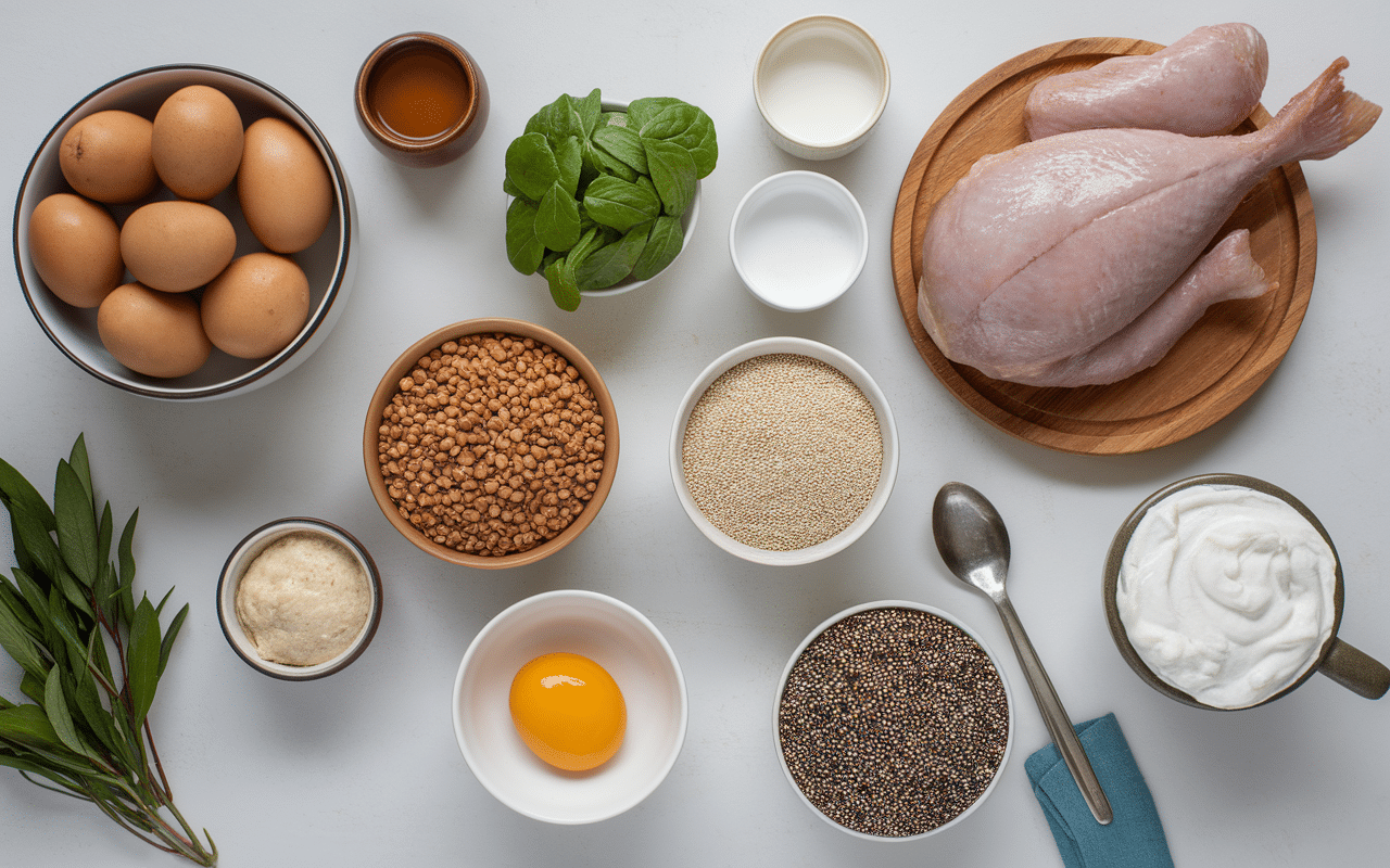 Protéines animales et végétales sur une table