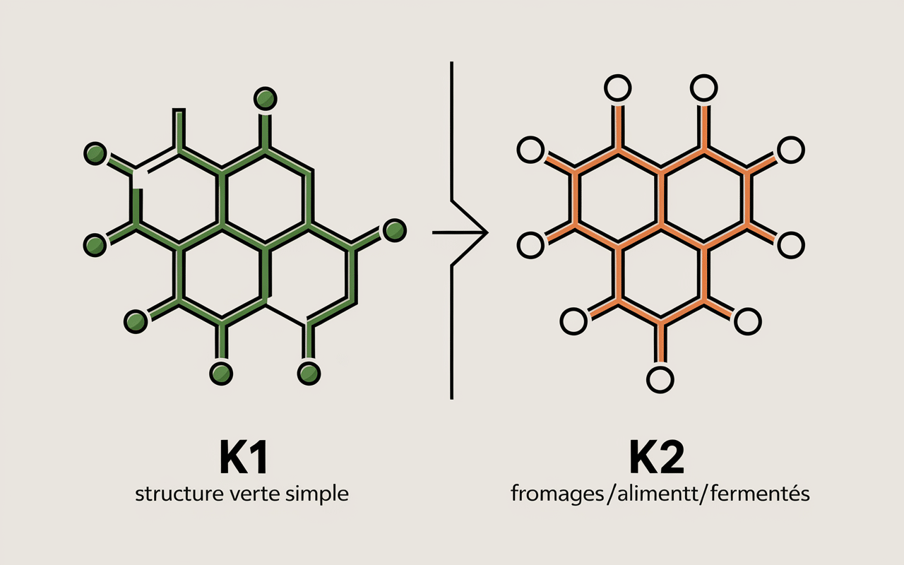 Molécules K1 et K2 comparées avec sources alimentaires
